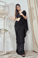 Hot Looking Partywear Black Colour Saree